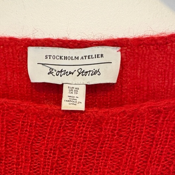 & Other Stories Stockholm atelier Red Striped Wool Thin Knit  Sweater , sz : XS - Picture 4 of 9